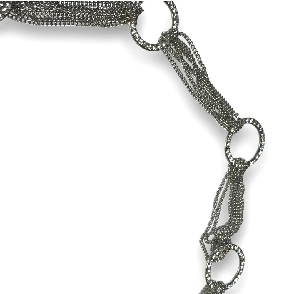 Vintage 90s Multi-Layer Silver Chain Belt Rhinestone O-Rings Adjustable 48 Inch - Picture 3 of 5
